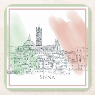 Siena Italy Tower and Italian Flag Colours Sketch Square Paper Coaster