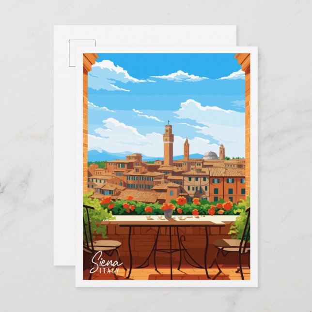 Siena Italy vintage travel illustration Postcard (Front/Back)