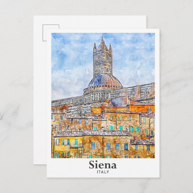 Siena Italy Watercolor Sketch Hand Drawn Postcard (Front/Back)