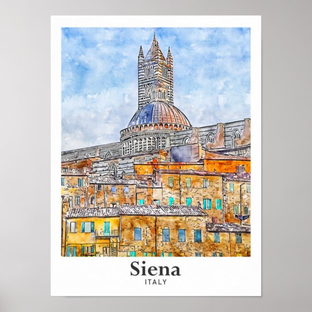 Siena Italy Watercolor Sketch Hand Drawn Poster (Front)