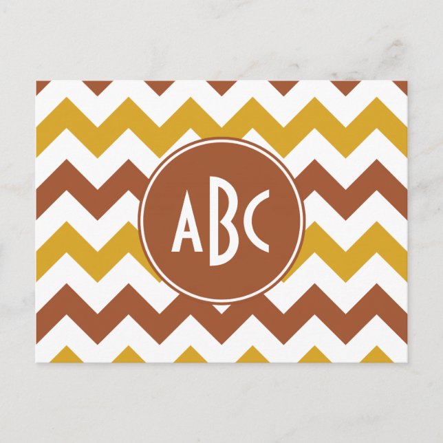 Sienna and Goldenrod Zigzag Monogram Postcard (Front)