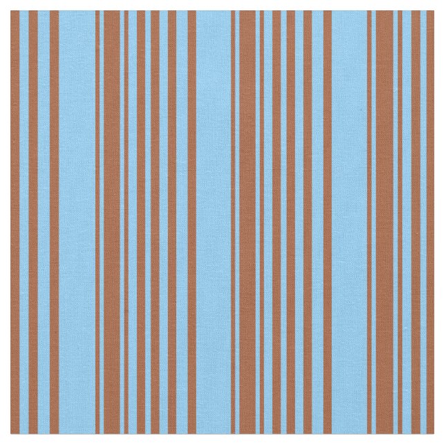 Sienna and Light Sky Blue Coloured Lines Pattern Fabric (Close Up)