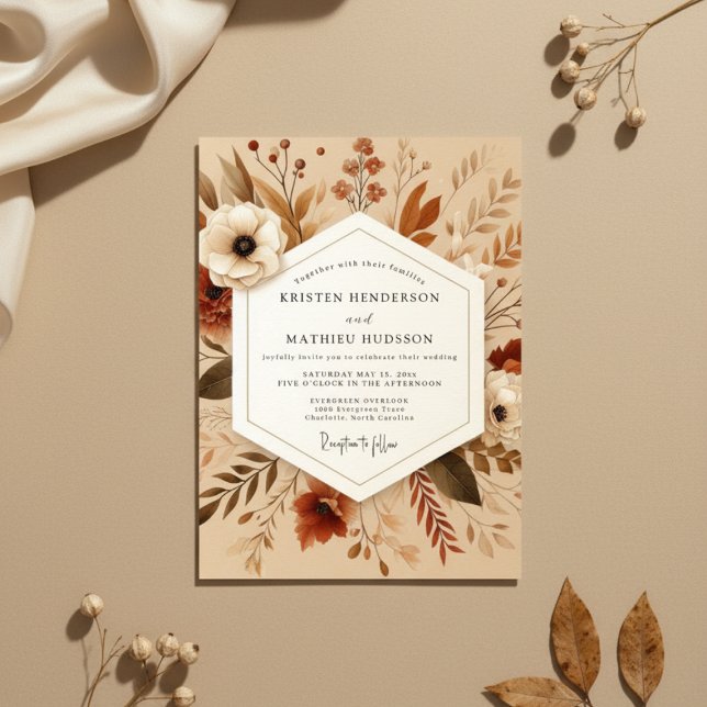 Sienna Autumn Botanical Elegance Wedding Invitation (Creator Uploaded)