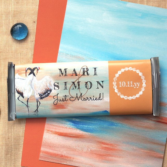 Sienna Beige Asian Crane Wedding Candy Bar Wrapper (personalized wedding candy bars sienna beige clay terracotta wedding personalized candy wrappers)