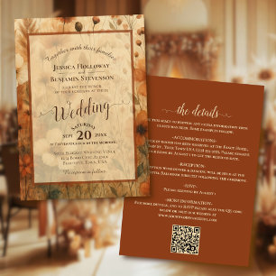 Sienna Boho Floral Calligraphy & QR Code Wedding Invitation