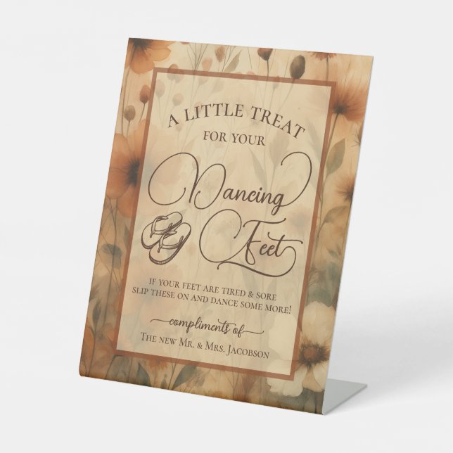 Sienna Boho Floral Dancing Feet Flip Flop Wedding  Pedestal Sign (Front)