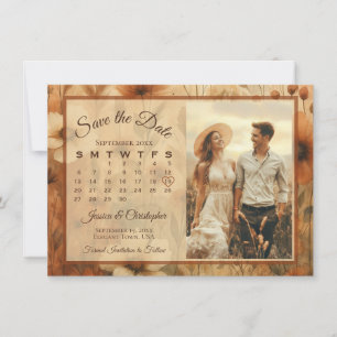 Sienna Boho Floral Medley Calendar & Photo Wedding Save The Date