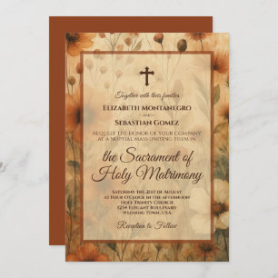 Sienna Boho Watercolor Floral Catholic Wedding Invitation