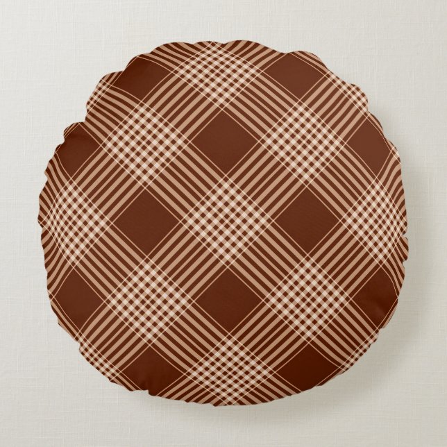Sienna Brown And White Plaid Round Cushion (Front)