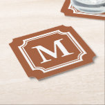 Sienna brown elegant border custom monogram paper coaster<br><div class="desc">Sienna brown elegant border custom monogram Paper Coaster . Personalized drink coaster for wedding party and more.</div>