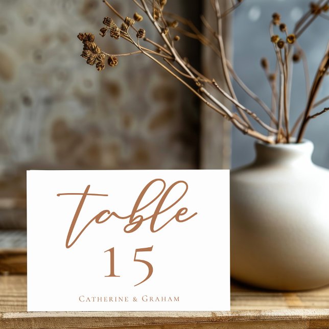 Sienna Brown Script Custom Wedding Horizontal Table Number (Creator Uploaded)