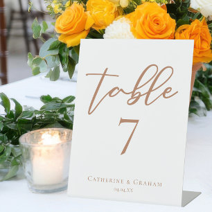 Sienna Brown Script Custom Wedding Table Number Pedestal Sign
