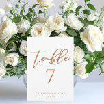 Sienna Brown Script Wedding Table Number Card<br><div class="desc">This sienna brown wedding table number card with your custom number is a warm regal colour for a bride or groom looking for a blend between soft and masculine. The custom tan minimalist script features simple cursive typography along with a chic, modern serif font. This soft brown is perfect for...</div>