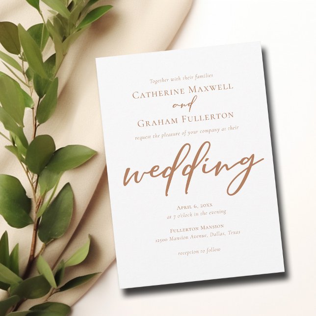 Sienna Brown Simple Script Wedding Invitation (Creator Uploaded)