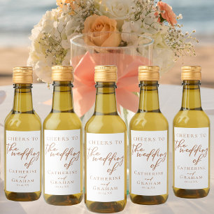 Sienna Brown Typography Minimalist Wedding Mini Wine Label