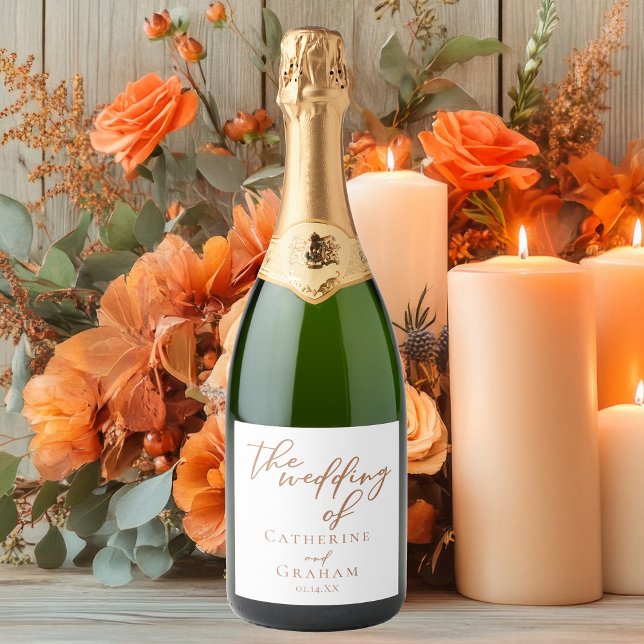 Sienna Brown Typography Minimalist Wedding Sparkling Wine Label (Creator Uploaded)