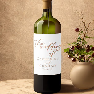 Sienna Brown Typography Minimalist Wedding Wine Label