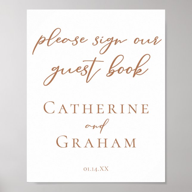 Sienna Brown Typography Wedding Guest Book Poster (Front)