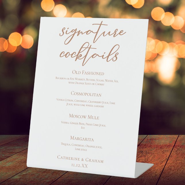 Sienna Brown Wedding Signature Cocktails Menu Pedestal Sign (Creator Uploaded)