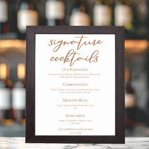 Sienna Brown Wedding Signature Cocktails Menu Poster