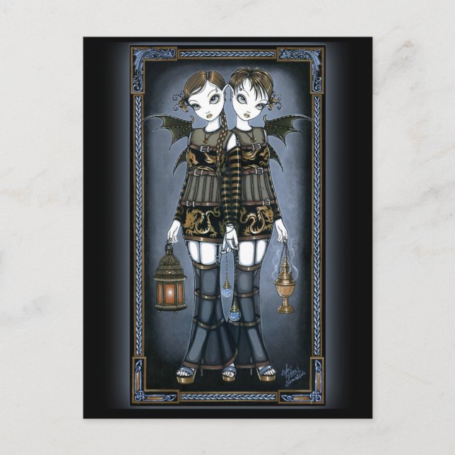 "Sienna & Celeste" Dragon Twin Fairies Postcard (Front)