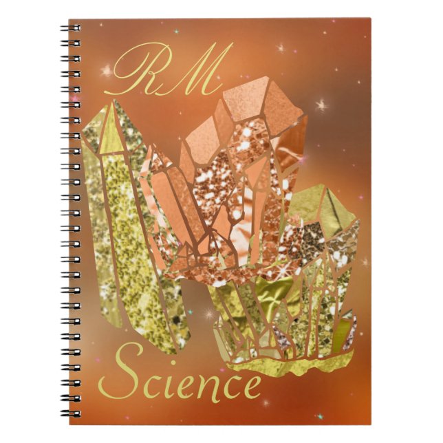 Sienna Coral & Gold Faux Glitter Crystals Notebook (Front)