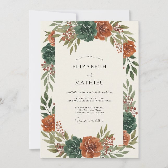 Sienna Dahlia Painted Wedding Invitation (Front)