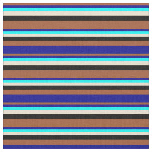 Sienna, Dark Blue, Cyan, Beige & Black Coloured Fabric