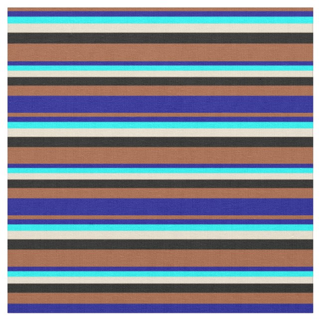 Sienna, Dark Blue, Cyan, Beige & Black Coloured Fabric (Close Up)