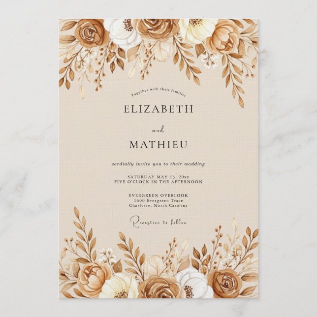 Sienna Earthy Botanical Wedding Invitation (Front)