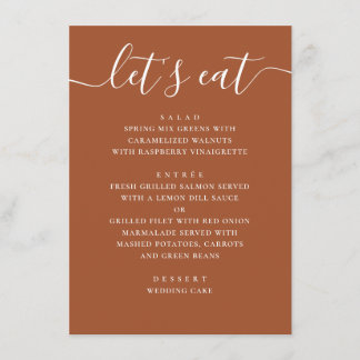 Sienna Fall Wedding | Terracotta Reception Dinner Menu