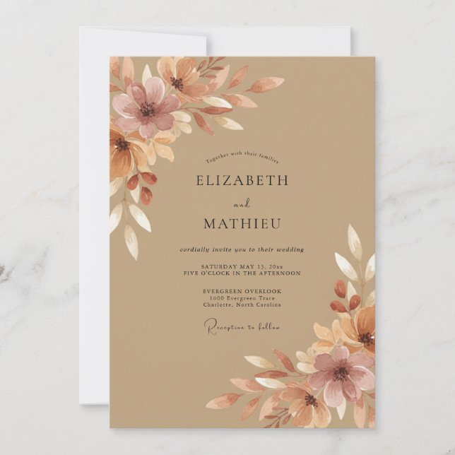Sienna Floral Autumn Wedding Invitation (Front)