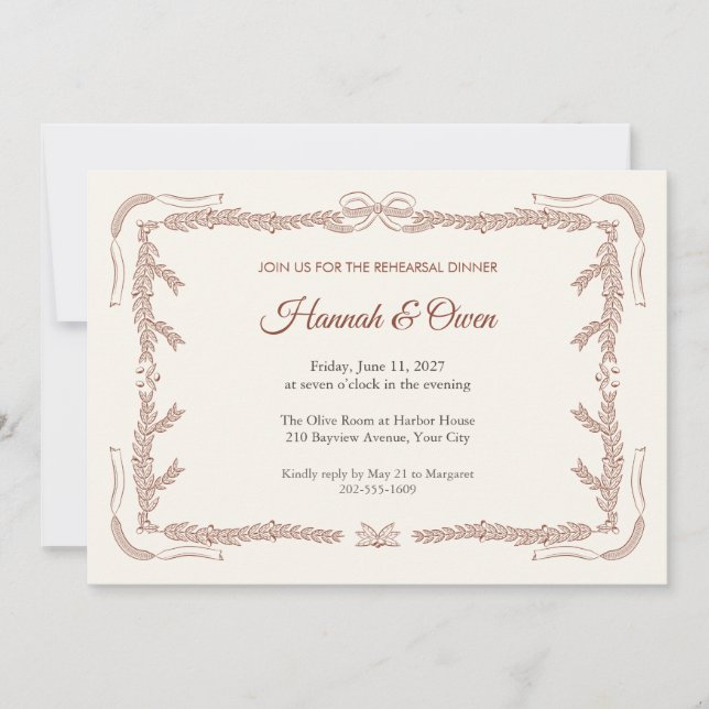 Sienna Intaglio Rehearsal Dinner Invitation (Front)