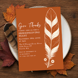 Sienna Minimalist Feather Thanksgiving Dinner Invitation