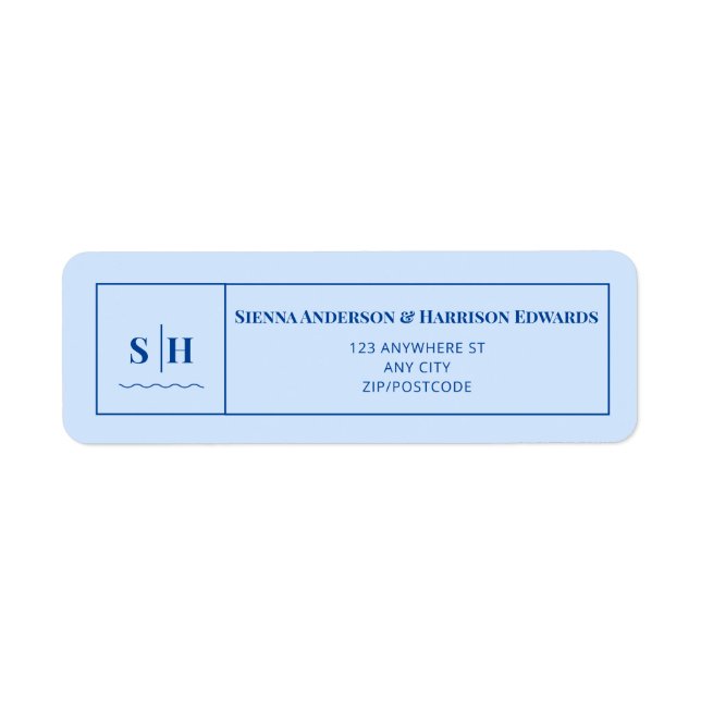 SIENNA Modern Blue Wave RSVP Return Address Label (Front)