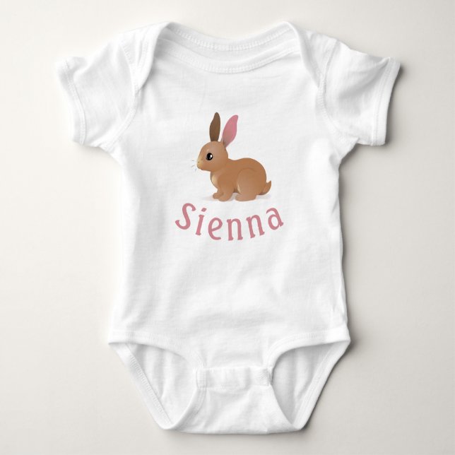 Sienna Name Custom Bunny Nursery Girls Name Reveal Baby Bodysuit (Front)