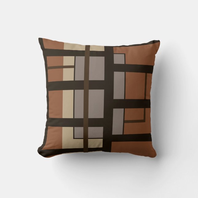 Sienna Orange & Brown Artistic Geometric Design Cushion (Front)