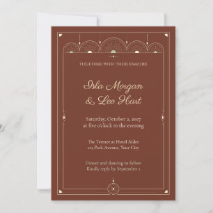 Sienna Sage Fan Scallop Deco Wedding Invitation
