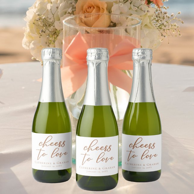 Sienna Script Wedding Cheers to Love Custom Mini Sparkling Wine Label (Creator Uploaded)
