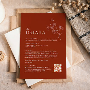 Sienna Terracotta Floral Qr code Wedding Details Enclosure Card