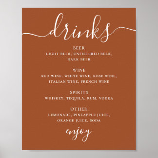 Sienna Wedding Drinks Menu | Terracotta Bar Sign