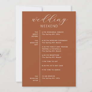 Sienna Wedding Timeline   Fall Weekend Schedule Invitation