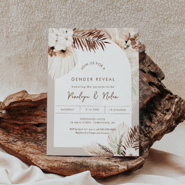 SIERRA Bohemian Dried Foliage Gender Reveal Invitation (Creator Uploaded)