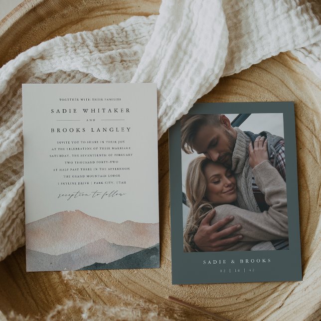 Sierra Dusk | Desert Blush & Slate Photo Wedding Invitation (Creator Uploaded)