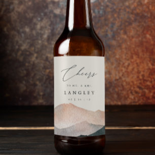 Sierra Dusk Desert Mountain Sunset Wedding Beer Bottle Label