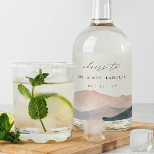 Sierra Dusk Desert Mountain Sunset Wedding Liquor Bottle Label