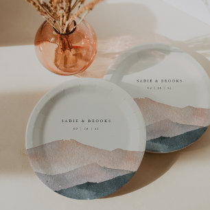 Sierra Dusk   Desert Mountain Sunset Wedding Paper Plate