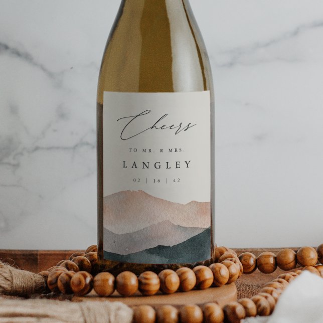 Sierra Dusk | Desert Mountain Sunset Wedding Wine Label (Creator Uploaded)