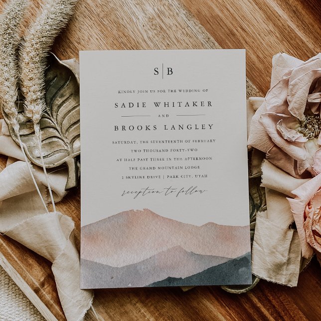 Sierra Dusk | Mountain Sunset Monogram Wedding Invitation (Creator Uploaded)