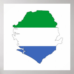 sierra leone country flag shape map symbol poster